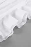 Elegant Solid Color Ruffle Ruched Turn-back Collar Wrapped Skirt Dresses