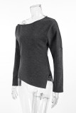 Casual Street Solid Color Irregular Potholes Oblique Collar Tops