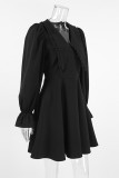 Elegant Solid Color Patchwork Zipper Peter Pan Collar A Line Dresses