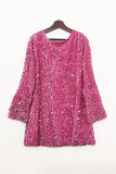 Sexy Solid Color Sequins Lace Up Backless O Neck A Line Dresses