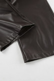Casual Daily Solid Color Pocket Lace Up Loose High Waist Straight Solid Color Bottoms