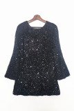 Sexy Solid Color Sequins Lace Up Backless O Neck A Line Dresses