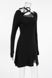 Sexy Solid Color Cross Straps Square Neck A Line Dresses