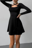 Sexy Solid Color Cross Straps Square Neck A Line Dresses