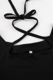 Sexy Solid Color Cross Straps Square Neck A Line Dresses