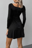 Sexy Solid Color Cross Straps Square Neck A Line Dresses