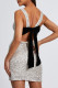 Sexy Solid Color Sequins Lace Up Backless O Neck Wrapped Skirt Dresses(Mainly in kind)