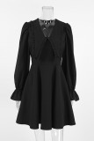 Elegant Solid Color Patchwork Zipper Peter Pan Collar A Line Dresses