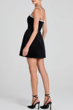 Sexy Celebrities Solid Color Pocket Rhinestone Decor Velvet Sling Dresses