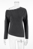 Casual Street Solid Color Irregular Potholes Oblique Collar Tops