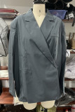Casual Solid Color Pocket Lace Up Turn-back Collar Outerwear