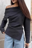 Casual Street Solid Color Irregular Potholes Oblique Collar Tops