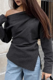 Casual Street Solid Color Irregular Potholes Oblique Collar Tops