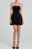 Sexy Celebrities Solid Color Pocket Rhinestone Decor Velvet Sling Dresses