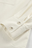 Casual Solid Color Pocket Buttons Ruched V Neck Long Sleeve Two Pieces