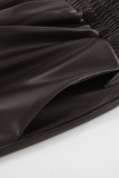 Casual Daily Solid Color Pocket Lace Up Loose High Waist Straight Solid Color Bottoms