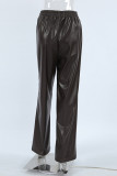 Casual Daily Solid Color Pocket Lace Up Loose High Waist Straight Solid Color Bottoms