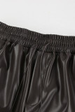 Casual Daily Solid Color Pocket Lace Up Loose High Waist Straight Solid Color Bottoms