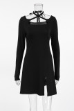 Sexy Solid Color Cross Straps Square Neck A Line Dresses