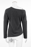 Casual Street Solid Color Irregular Potholes Oblique Collar Tops