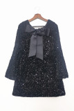 Sexy Solid Color Sequins Lace Up Backless O Neck A Line Dresses