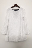Sexy Solid Color Sequins Lace Up Backless O Neck A Line Dresses