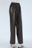 Casual Daily Solid Color Pocket Lace Up Loose High Waist Straight Solid Color Bottoms