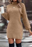 Casual Solid Color Potholes Turtleneck Long Sleeve Dresses