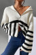 Casual Daily Stripe Zipper Weave Contrast Turndown Collar Tops