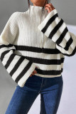 Casual Daily Stripe Zipper Weave Contrast Turndown Collar Tops