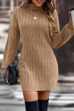 Casual Solid Color Potholes Turtleneck Long Sleeve Dresses