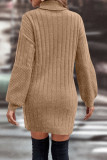 Casual Solid Color Potholes Turtleneck Long Sleeve Dresses