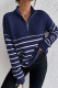Casual Daily Stripe Patchwork Zipper Turndown Collar Tops