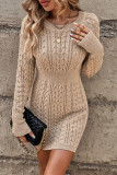 Casual Solid Color Patchwork Texture O Neck Wrapped Skirt Dresses