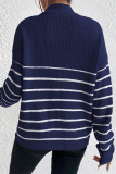 Casual Daily Stripe Patchwork Zipper Turndown Collar Tops