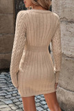 Casual Solid Color Patchwork Texture O Neck Wrapped Skirt Dresses