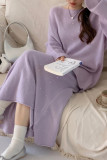 Elegant Solid Color Sequins Patchwork Sequined O Neck Long Sleeve Two Pieces
