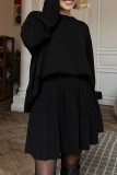 Elegant Solid Color Patchwork Pleated O Neck Long Sleeve Two Pieces