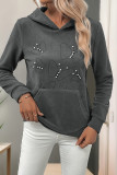 Casual Butterfly Pocket Beading Fluffy Hooded Tops