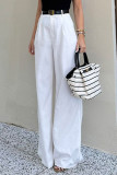 Casual Daily Solid Color Pocket Loose High Waist Straight Solid Color Bottoms(No waist belt)