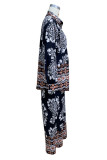Casual Vacation Floral Print Pocket Buttons Turndown Collar Long Sleeve Two Pieces