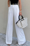 Casual Daily Solid Color Pocket Loose High Waist Straight Solid Color Bottoms(No waist belt)