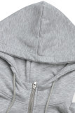 Casual Daily Solid Color Rivets Draw String Pocket Zipper Hooded Tops