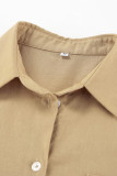 Casual Daily Solid Color Pocket Buttons Slit Turndown Collar Long Sleeve Two Pieces