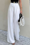 Casual Daily Solid Color Pocket Loose High Waist Straight Solid Color Bottoms(No waist belt)