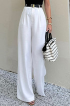 Casual Daily Solid Color Pocket Loose High Waist Straight Solid Color Bottoms(No waist belt)