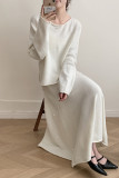 Elegant Solid Color Sequins Patchwork Sequined O Neck Long Sleeve Two Pieces