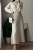 Elegant Solid Color Sequins Patchwork Sequined O Neck Long Sleeve Two Pieces