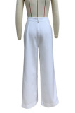 Casual Daily Solid Color Pocket Loose High Waist Straight Solid Color Bottoms(No waist belt)