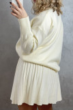 Elegant Solid Color Patchwork Pleated O Neck Long Sleeve Two Pieces